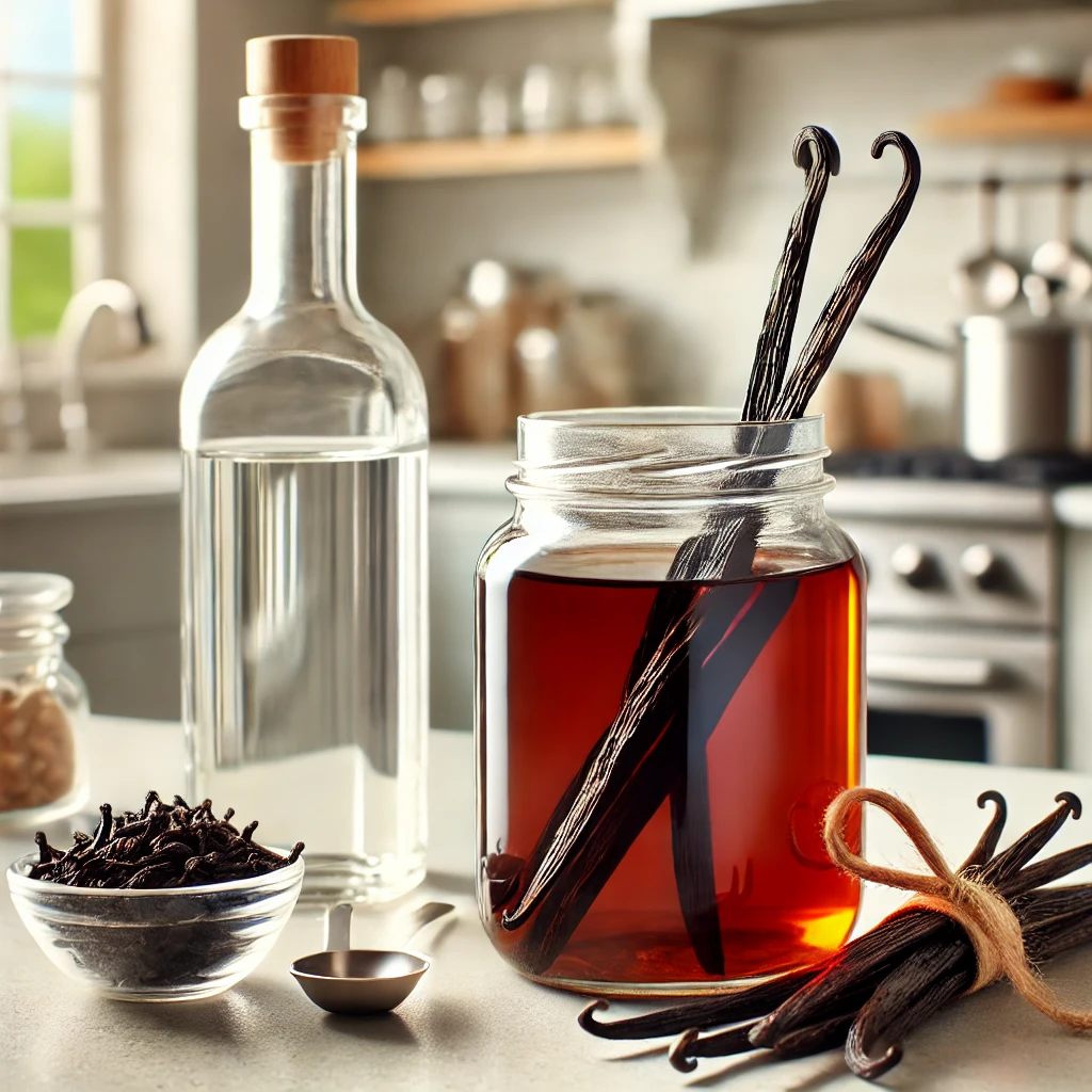 Extrait de vanille maison en train d'infuser Extrait de vanille maison en train d'infuser